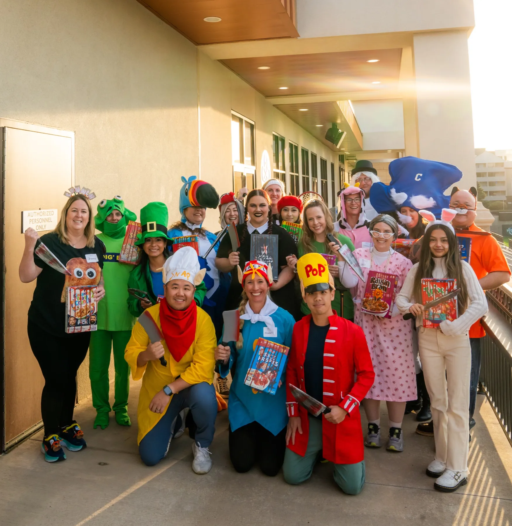 Stanbrick team in playful cereal-mascot costumes