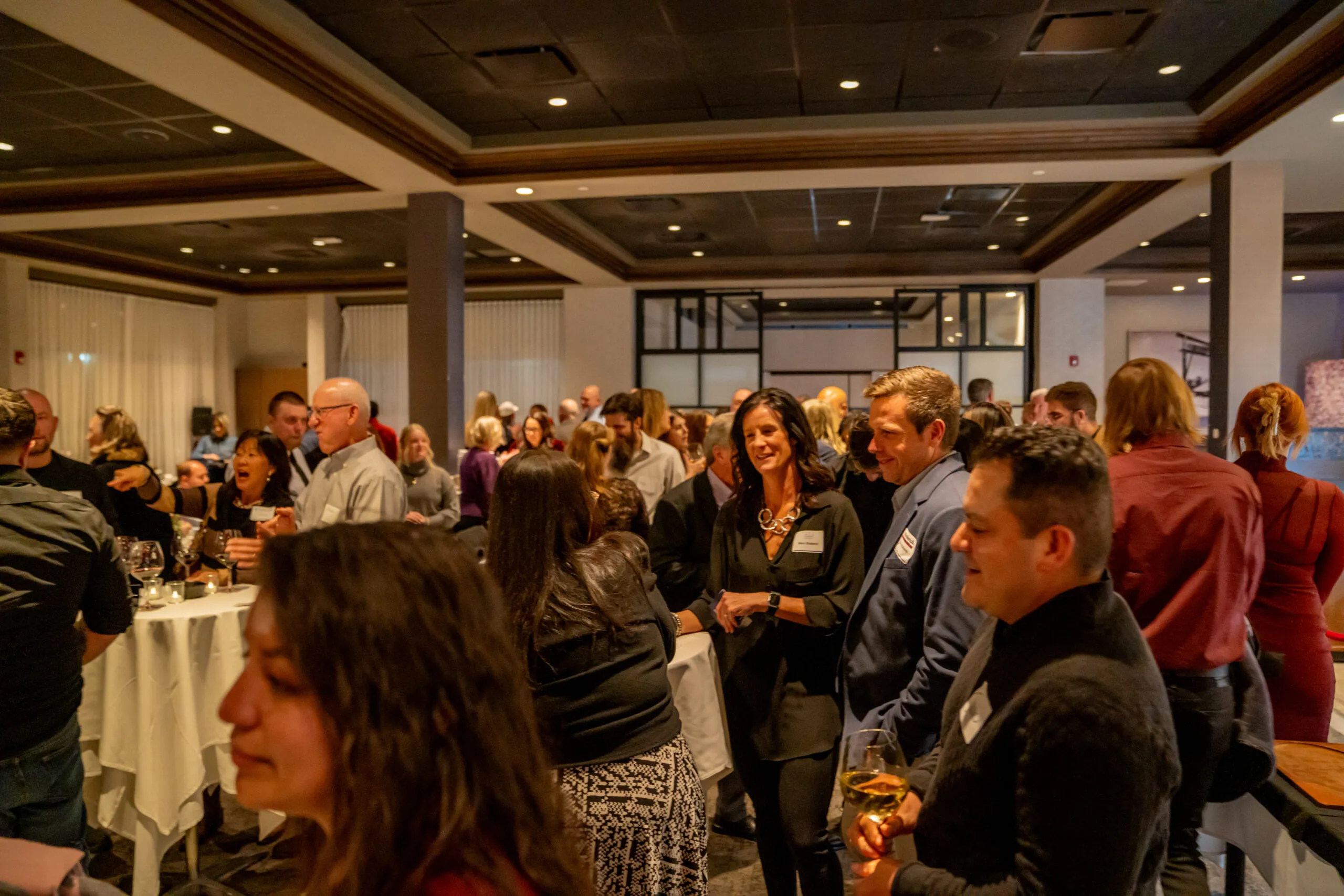 The team gathered at the annual holiday party